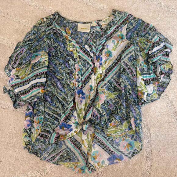 Maeve Anthropologie "Maya" Floral Flutter Sleeve Top - Picture 1 of 3
